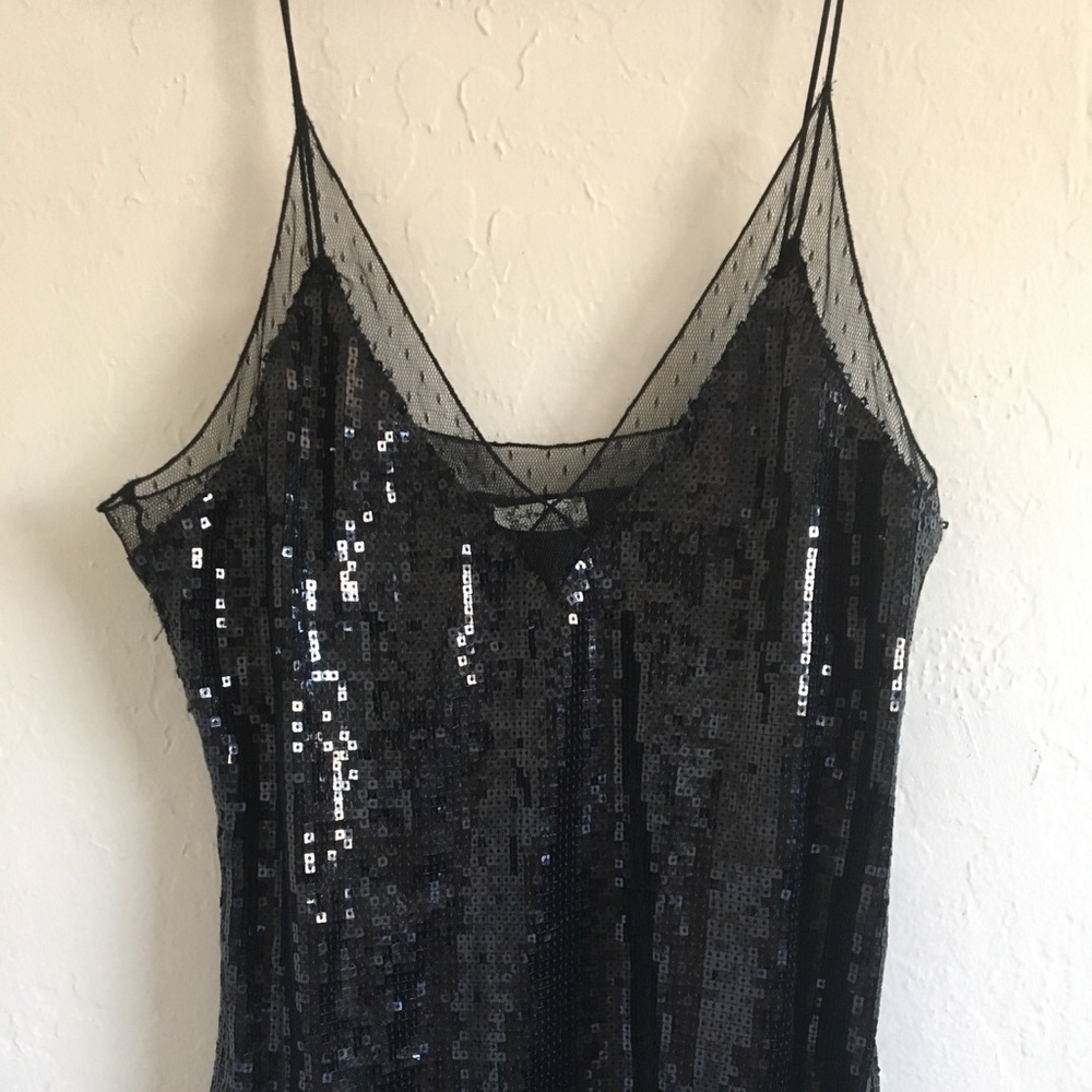 Free People Sparkly Black Tank with Lace Trim